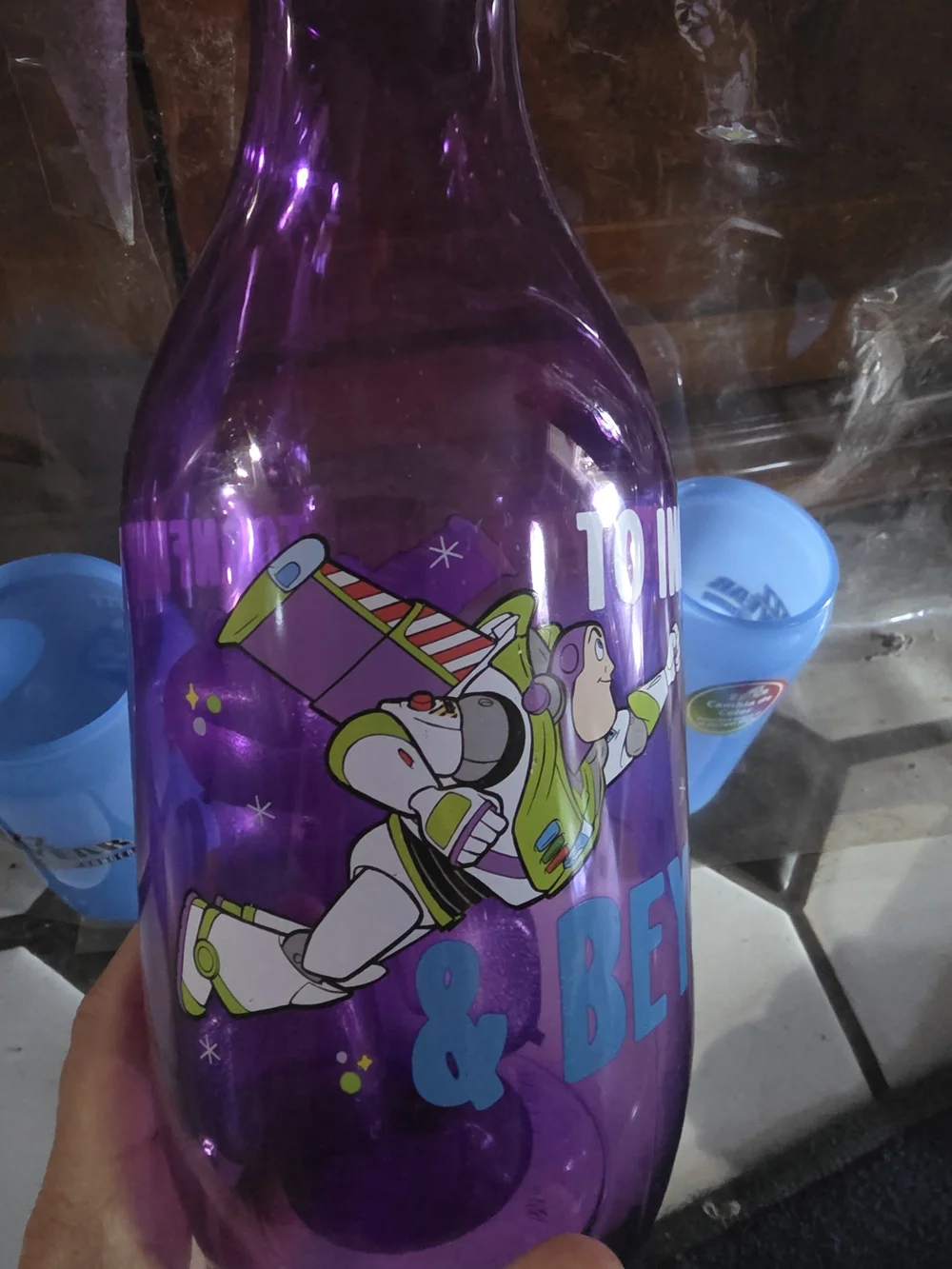 Disney Pixar Buzz Lightyear Purple Carafe & Blue Cups Set - To Infinity & Beyond